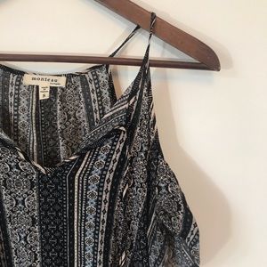 Monteau Black and Blue Patterned Cold Shoulder Top